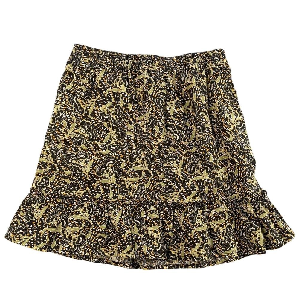 Rachel Zoe Skirt Small Multicolor Print Linen Ruffle Hem Pockets Summer Boho
